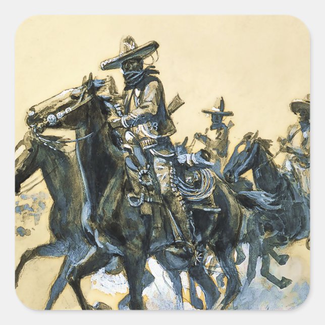 Sticker Carré “Vaqueros” Art occidental de Charles M Russell (Devant)