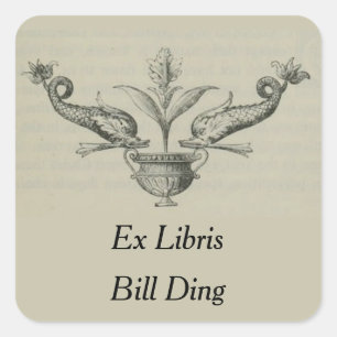 Sticker Carré Vase à poissons vintage et ex-libris Blossom