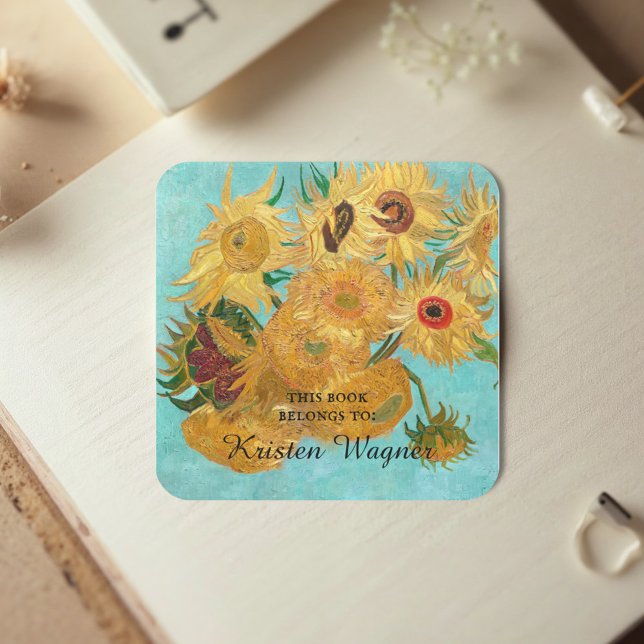 Sticker Carré Vase avec douze tournesols par Vincent Van Gogh (Créateur téléchargé)