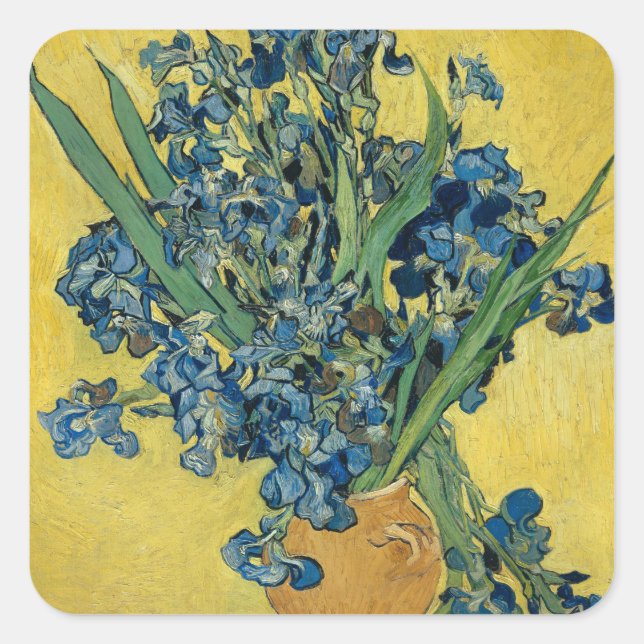 Sticker Carré Vase avec Irises par Van Gogh (Devant)