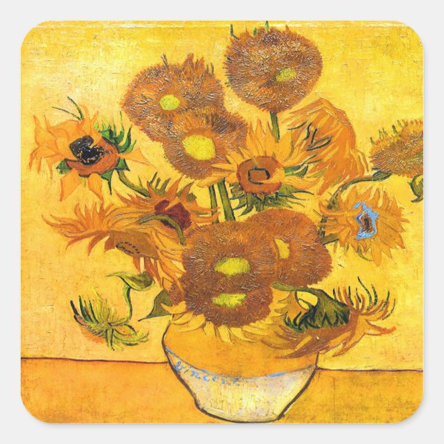 Sticker Carré Vase avec quinze tournesols par Vincent van Gogh (Devant)