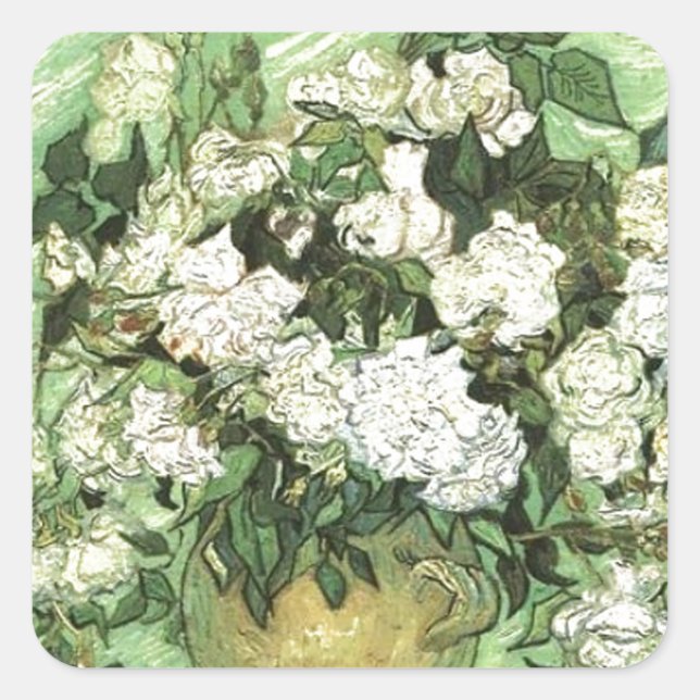Sticker Carré Vase avec Roses - Van Gogh (Devant)