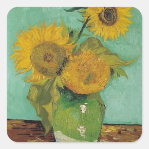 Sticker Carré Vase avec trois tournesols, Vincent van Gogh