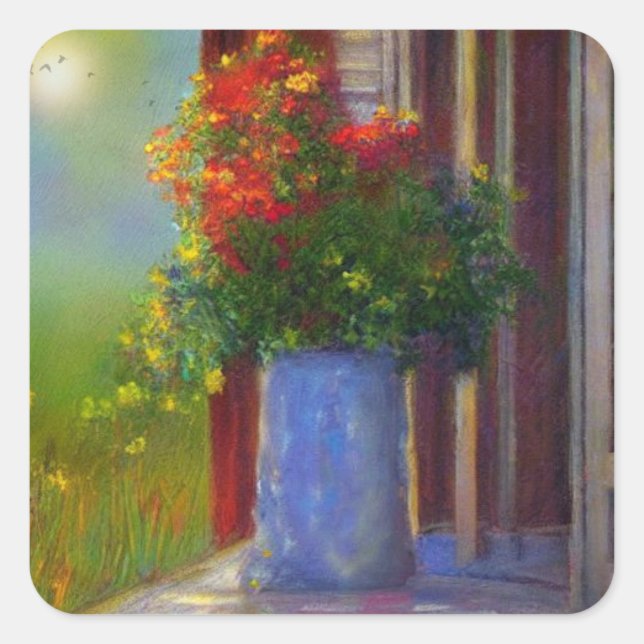 Sticker Carré Vase De Fleurs Rêves (Devant)
