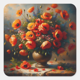 Sticker Carré Vase de Red Poppies
