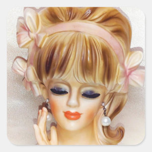 Sticker Carré Vase de tête de la fille de voile vase rose vaches