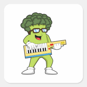 Sticker Carré Vegan Broccoli at Music with Guitar