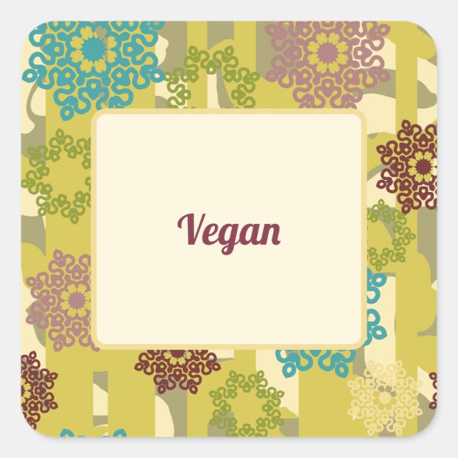 Sticker Carré Vegan Dietary Requirement Urban Floral Party (Devant)