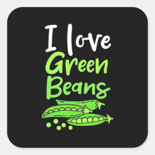 Sticker Carré Végétarien I Love Haricots verts