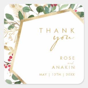 Sticker Carré Végétation de Noël moderne Mariage de Merci blanc