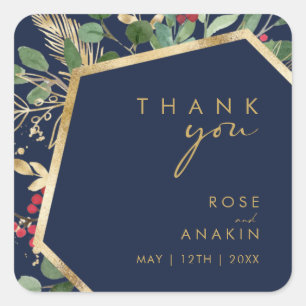 Sticker Carré Végétation de Noël moderne Merci de marine Mariage