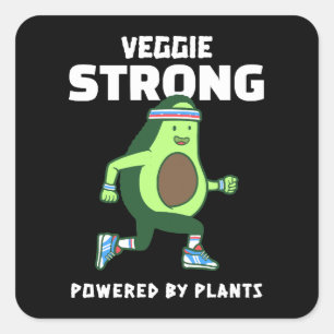 Sticker Carré Veggie Strong, Alimenté par les plantes