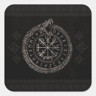 Sticker Carré Vegvisir avec Ouroboros et runes