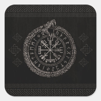 Sticker Carré Vegvisir avec Ouroboros et runes
