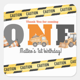 Sticker Carré Véhicules de Construction Premier Anniversaire Cam
