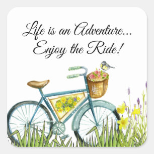 Sticker Carré Vélo Avec Panier De Fleurs