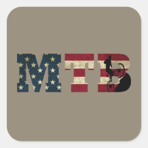 Sticker Carré Vélo de Montagne Drapeau Américain Vintage Patriot