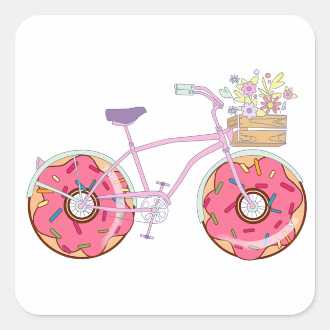 Sticker Carré Vélo Donuts - Bicyclette amusante avec Roues Dough (Devant)