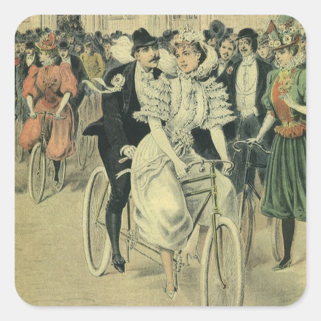 Sticker Carré Vélo neuf mariée et mariée Mariage victorienne (Devant)
