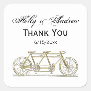Sticker Carré Vélo vintage Construit Pour Deux / Tandem Vélo Or