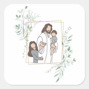 Sticker Carré Venez, suivez-moi - Jésus avec les enfants
