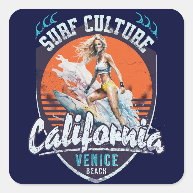 Sticker Carré Venice Beach Californie Été Vintage (Devant)