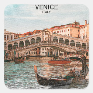 Sticker Carré Venise Italie Gondola Ville Vue Canal