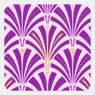 Sticker Carré Ventilateur Art Déco motif - violet et orchidée