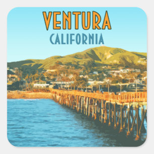 Sticker Carré Ventura Pier Beach Californie Vintage