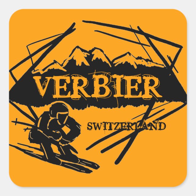 Sticker Carré Verbier Suisse logo orange (Devant)