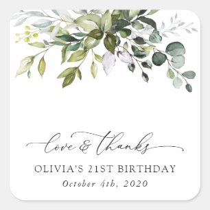 Sticker Carré Verdure, Eucalyptus Feuilles, Boho, Anniversaire