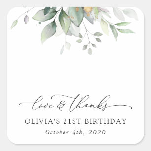 Sticker Carré Verdure, Eucalyptus Feuilles, Boho, Anniversaire