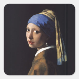 Sticker Carré Vermeer Girl Pearl Élevant Masterpiece Peinture