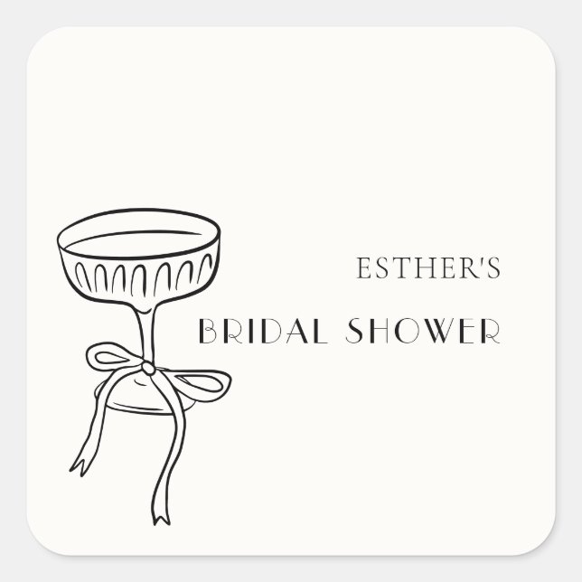 Sticker Carré Verre à Champagne Avec Nœud Papillon Baby Shower (Devant)