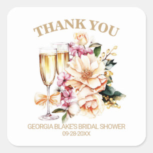 Sticker Carré Verre à Champagne Floral Remerciement de Mariage