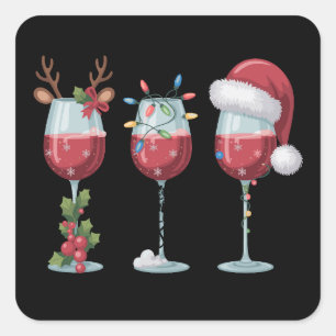 Sticker Carré Verre à vin de Noël Santa Fêtes de fin d'année Boi