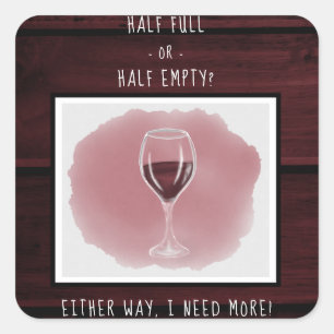 Sticker Carré Verre à vin rouge moitié vide Aquarelle à couche c