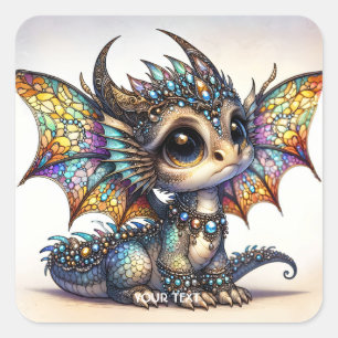Sticker Carré Verre de dragon mignon Imaginaire