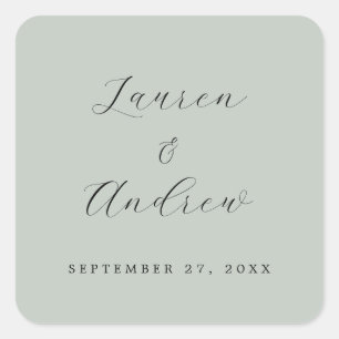 Sticker Carré Verre de mer Vert Élégant Moderne Simple Mariage