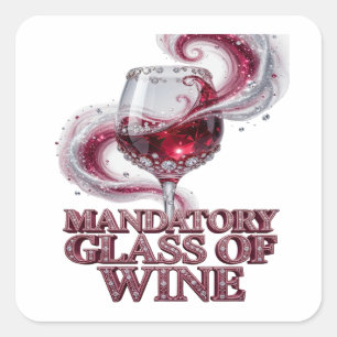 Sticker Carré Verre de vin rose MANDATOIRE de style vinyle