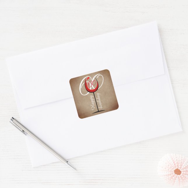 Sticker Carré Verre rouge rustique 60e anniversaire (Enveloppe)