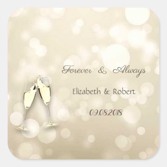 Sticker Carré Verres à vin Elegant Bokeh Mariage (Devant)