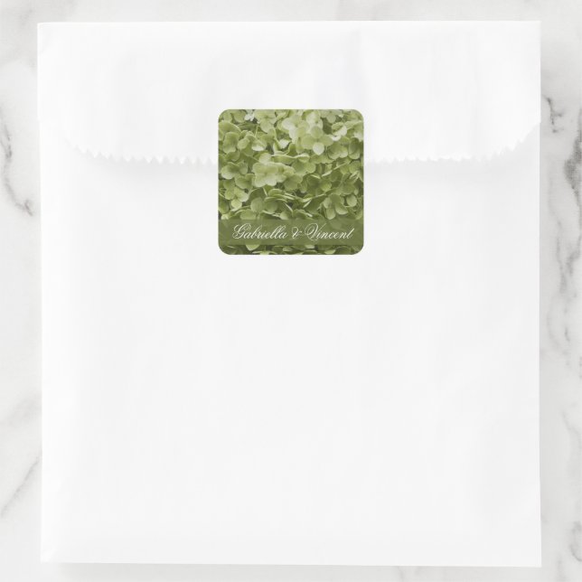 Sticker Carré Vert Annabelle Hydrangea Mariage Floral (Sac)