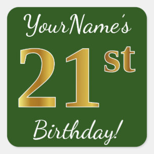 Sticker Carré Vert, anniversaire d'or de Faux 21ème + Nom fait