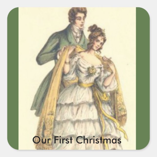Sticker Carré Vert antique victorien Notre premier Noël (Devant)