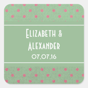 Sticker Carré Vert avec rose Pois mariage Faveur