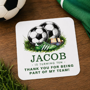 Sticker Carré Vert marine Football Enfants Aquarelle