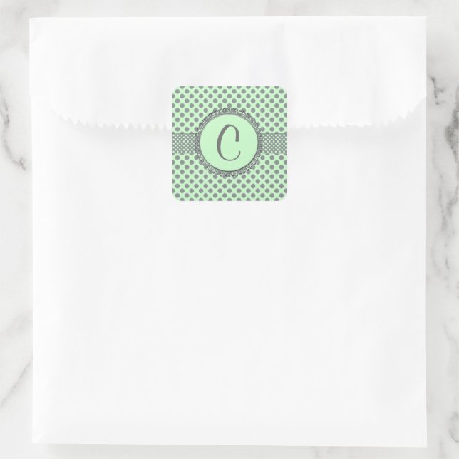 Sticker Carré Vert menthe avec Pois gris-Monogramme STaylor (Sac)