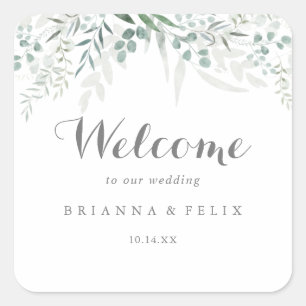 Sticker Carré Vert minimaliste Eucalyptus Accueil Mariage