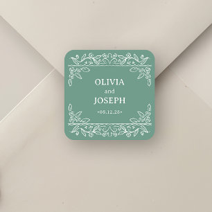 Sticker Carré Vert sauge Art botanique en ligne Mariage